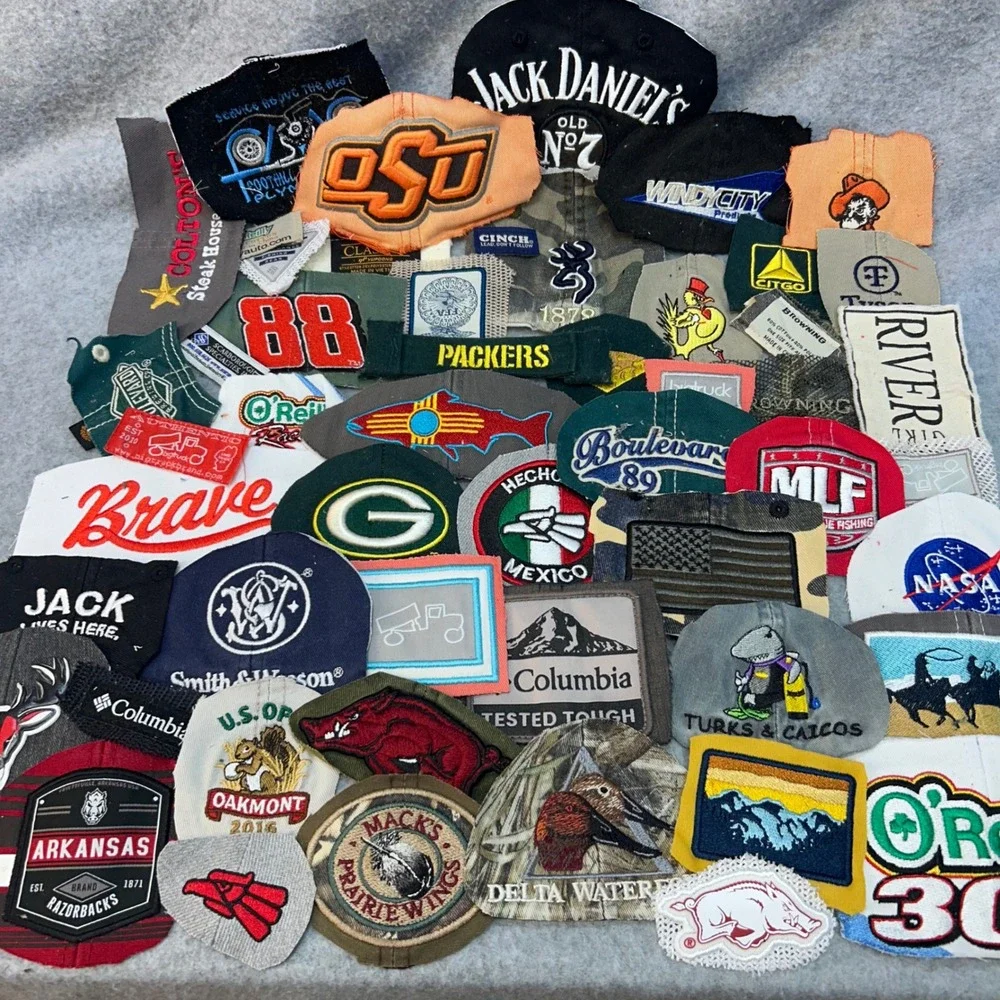 50+ Embroidered Hat Logo Lot Cutouts Crafts Quilting Upcycle Sports Brands